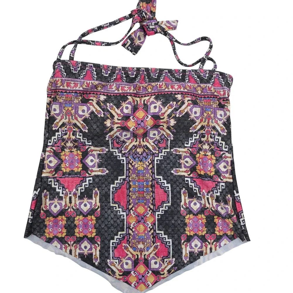 Becca by Rebecca‎ Virtue Tankini Top Womens S Boho Ethnic Print Swimwear Cropped